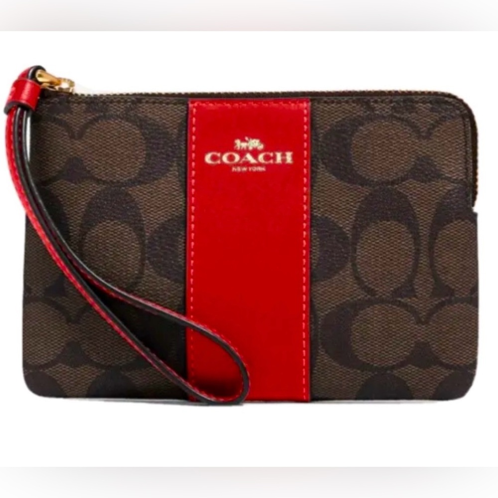 NWT Coach Brown and Red Wristlet in the gift box